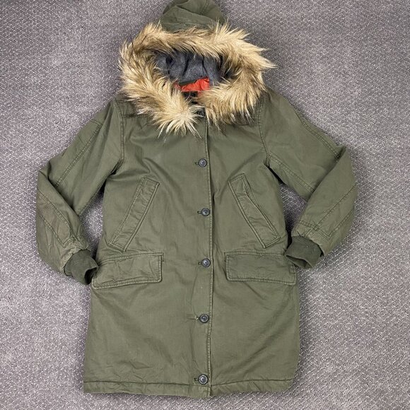 Abercrombie & Fitch Jacket Parka Military Faux Fur Collar Women's Small Green - Picture 1 of 16